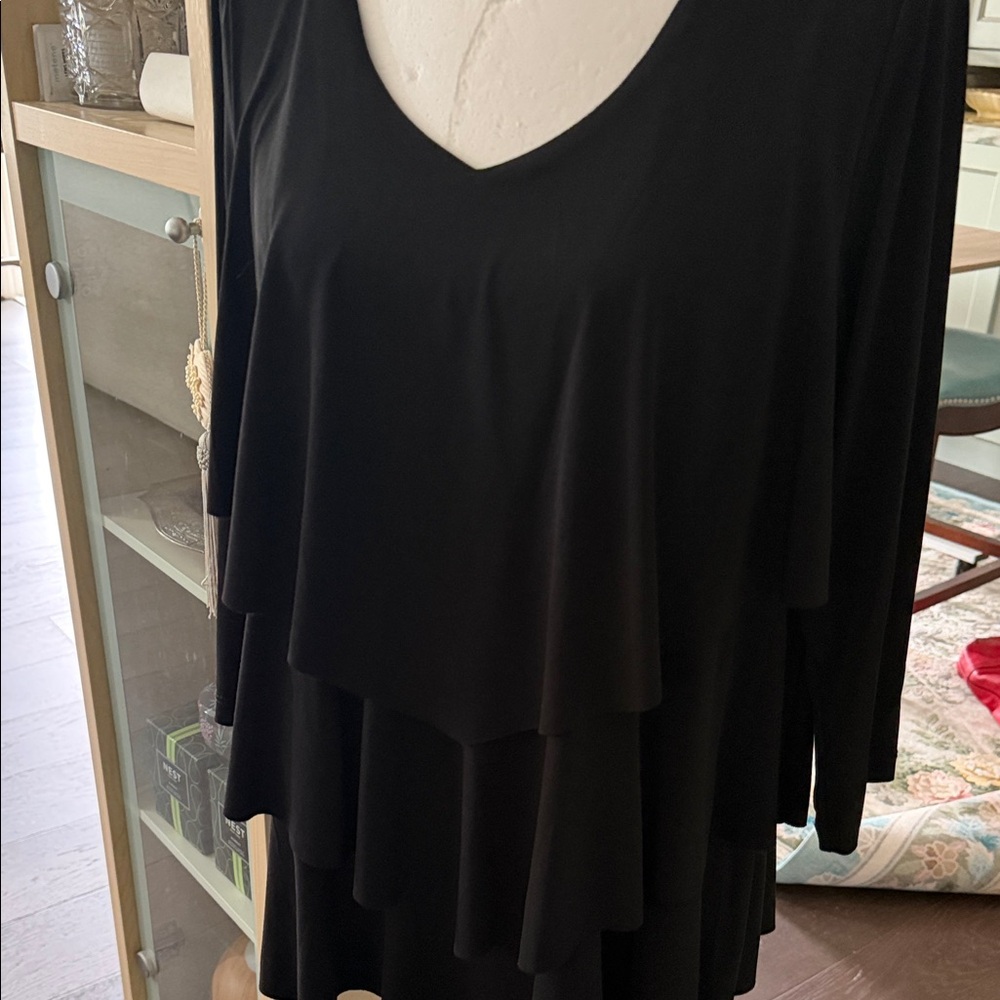 Susan Graver Black Layered V-Neck Tunic Top